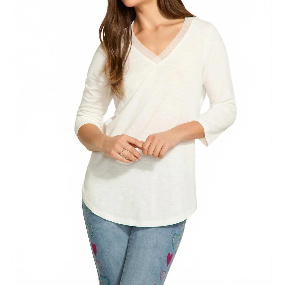NEW FDJ v-neck sheer top in white